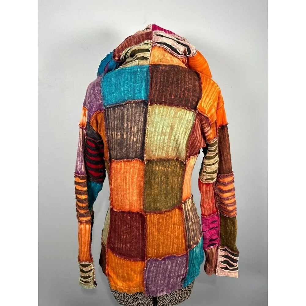 The Collection Royal Womens Zip Jacket Patchwork Colorful Hoodie Zip Boho Hippie